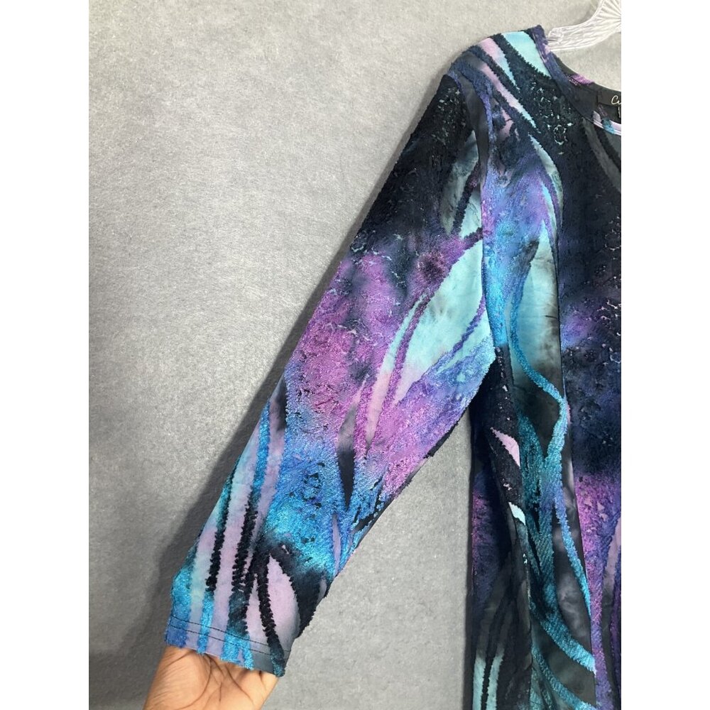 Calessa Top‎ Womens Sz 1X Midnight Sky Asymmetrical Hem Round Neckline Blouse - Picture 5 of 14